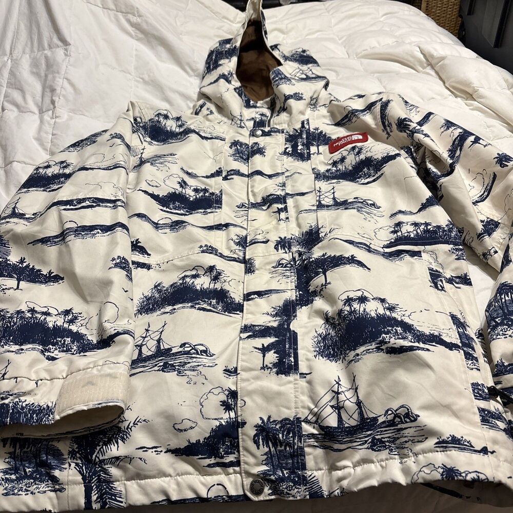 The North Face Turn Up White Blue Sunset Sailing /Boating Jacket Large Coat